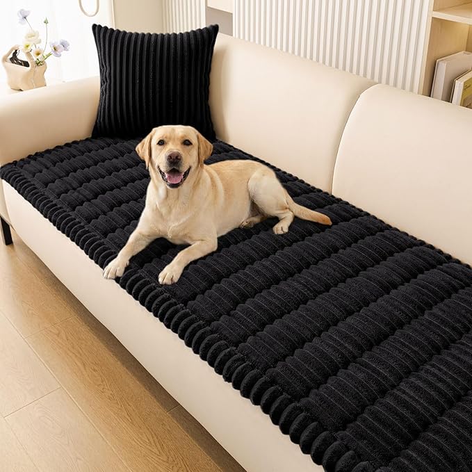 Smiry Couch Cover for Dogs, Non Slip Washable Sofa Protector for Pets, Soft Furniture Cover for Pet, Stylish Sofa Covers, Cozy Protect Against Fur, Dirt & Everyday Messes (Black, 35.4" x 70.9")
