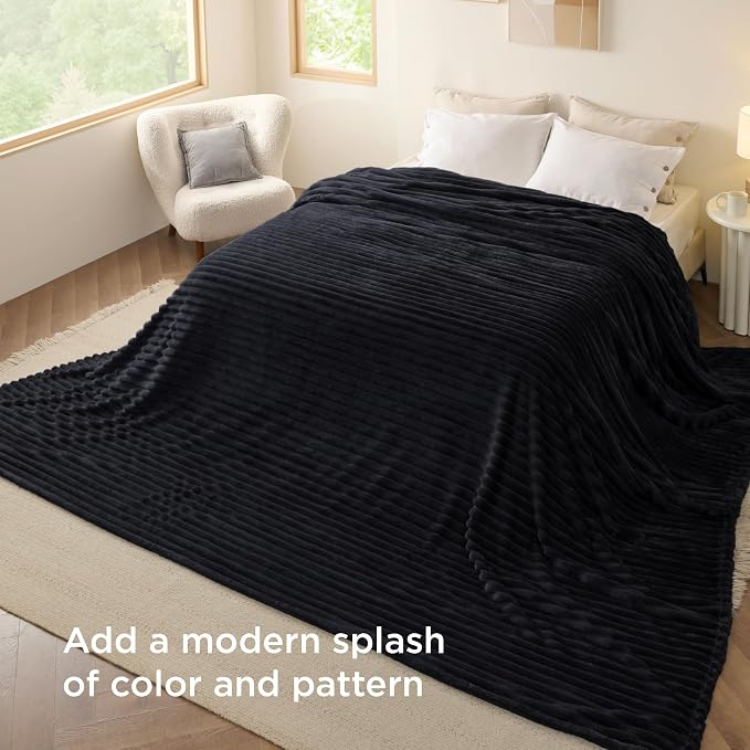 Bedsure GentleSoft Large Fleece Blanket for Bed - Cozy Soft Throw Blankets for Women, Cute Large Throws for Girls, Black, 120x120 Inches