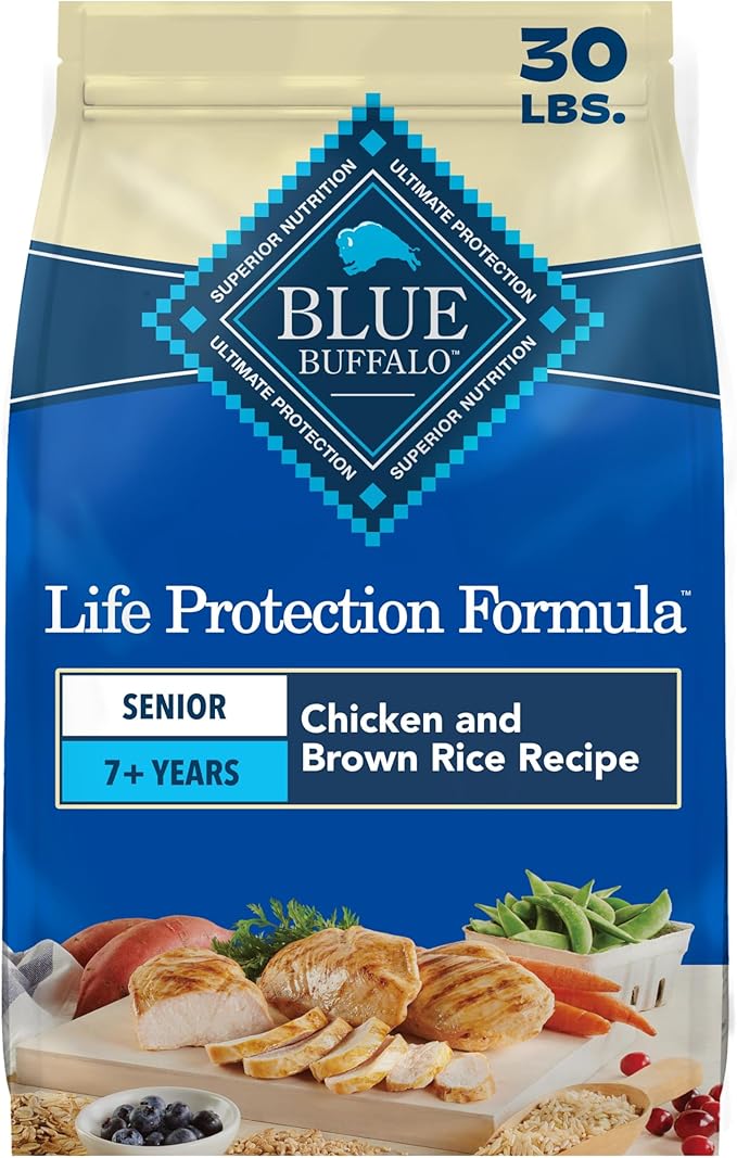 Blue Buffalo Life Protection Formula Chicken & Brown Rice Senior Dry Dog Food, Supports Immunity With Antioxidant-Rich LifeSource Bits, Promotes Healthy Muscle Development, Skin & Coat Health, 30 lbs.