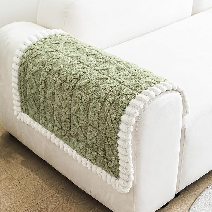 Fuzzy Couch Covers for Dogs, Non Slip Thick Dog Couch Cover Protector, Plush Pet Couch Covers for Sofa Washable, Soft Sofa Cushion Slipcovers Pet Friendly(1PC, Green, 27.6”x27.6”)