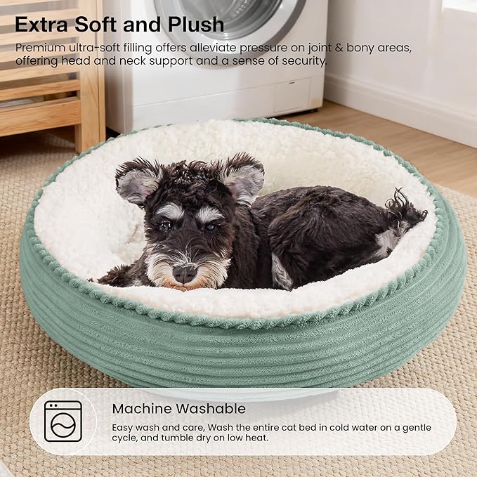 Love's cabin Round Donut Cat and Dog Cushion Bed, 24in Pet Bed for Small or Medium Dogs, Anti-Slip & Water-Resistant Bottom, Soft Durable Fabric Pet Beds, Washable Calming Cat Bed Apple Green