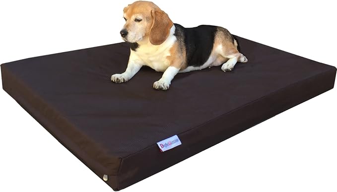 Dogbed4less Ultimate Memory Foam Dog Bed, Orthopedic Joint Relief for Small Medium to Extra Large Dogs with Waterproof Liner and Durable Machine Washable Pet Bed Cover, Ballistic in Brown, Large 37x27