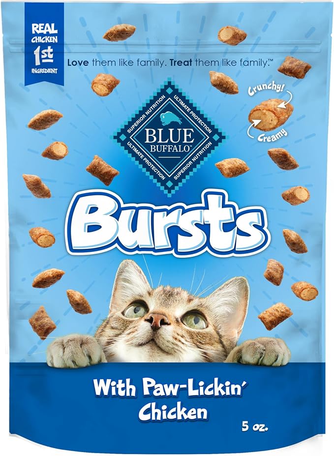 Blue Buffalo Bursts Paw-Lickin' Chicken Crunchy & Creamy Cat Treats, Great for Training, Made with Real Chicken, Natural Cat Treats Enhanced with Vitamins, Minerals & Other Nutrients, 5 oz.