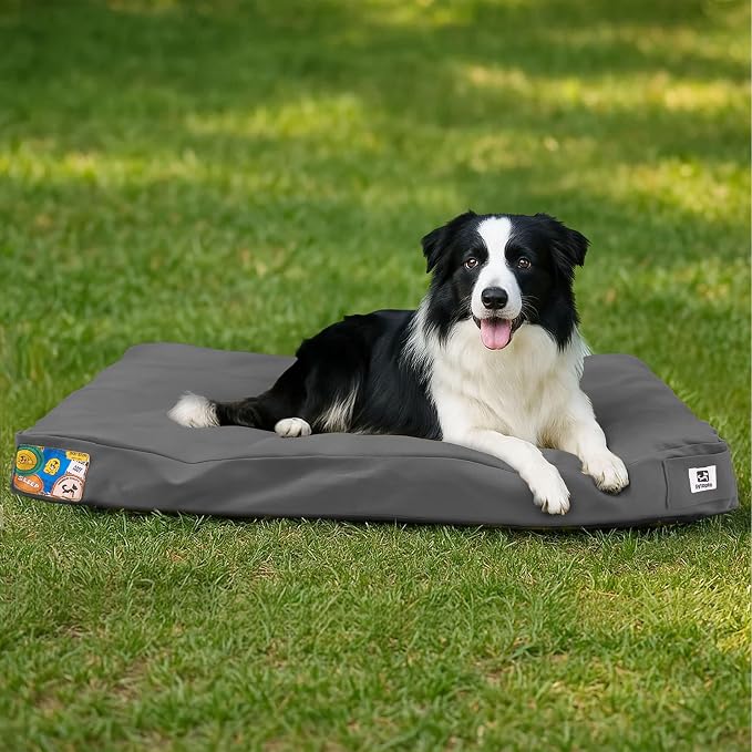 Sytopia 36 Inch Canvas Outdoor Dog Bed for Large Dogs, Durable Dog Bed with Waterproof Machine Washable Removable Cover, Indoor Patio Pet Pad for Crate, Dark Grey