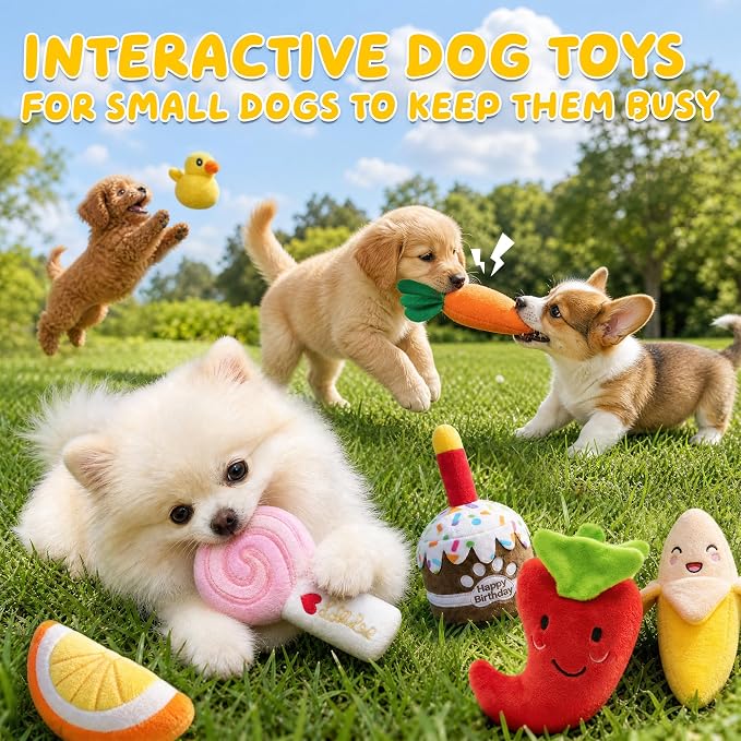 Puppy Toys Gift, Crinkle Dogs Birthday Toy for Small Breeds, Pink Bouquet Squeaky Dog Toys, Stuffed Pet Toy with Squeaker, Plush Dog Gift Kit for Halloween, Christmas, Valentine's Day, Easter