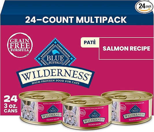 Blue Buffalo Wilderness Salmon Paté Adult Wet Cat Food, High-Protein & Grain-Free Recipe Enhanced with Vitamins, Minerals, and Other Nutrients, 3-oz. Cans (24 Count)
