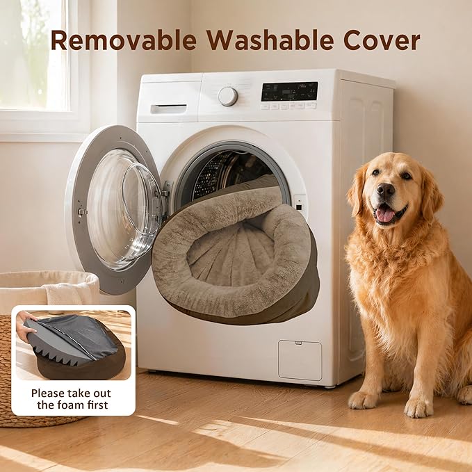 Orthopedic Dog Bed for Large Dogs, Waterproof Dog Bed for Large Size Dogs with Bolsters, Egg Crate Foam Sofa Bed with Washable Removable Cover & Non-Slip Bottom, Coffee