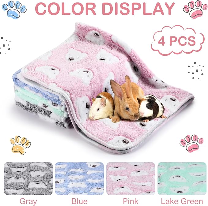 Reginary 4 Pcs Waterproof Guinea Pig Blankets Washable Small Animal Fleece Bedding Absorbent Guinea Pig Cage Liners Reusable Training Pee Pad Pet Sleep Mat for Hamster(Bear Pattern,24 x 16 Inch)