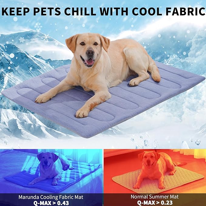 MARUNDA Dog Cooling Mat, No Need to Freeze Or Refrigerate This Cool Pet Pad Cat Mats- Keep Your Pet Cool, Machine Washable (Blue, 28" x 20" - M-Crate)