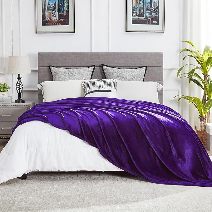DREAMNINE Extra Large Soft Comfy Fluffy Fleece Bed Blanket Full Size 80" x 90", Luxury Huge Decorative Fuzzy Blanket for Bedroom, Big Cozy Shaggy Warm Flannel Blankets for Winter Autumn Pet, Purple