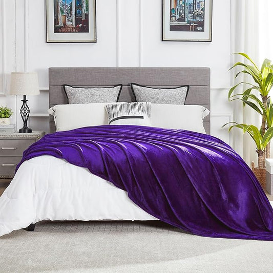 DREAMNINE Extra Large Soft Comfy Fluffy Fleece Bed Blanket Full Size 80" x 90", Luxury Huge Decorative Fuzzy Blanket for Bedroom, Big Cozy Shaggy Warm Flannel Blankets for Winter Autumn Pet, Purple