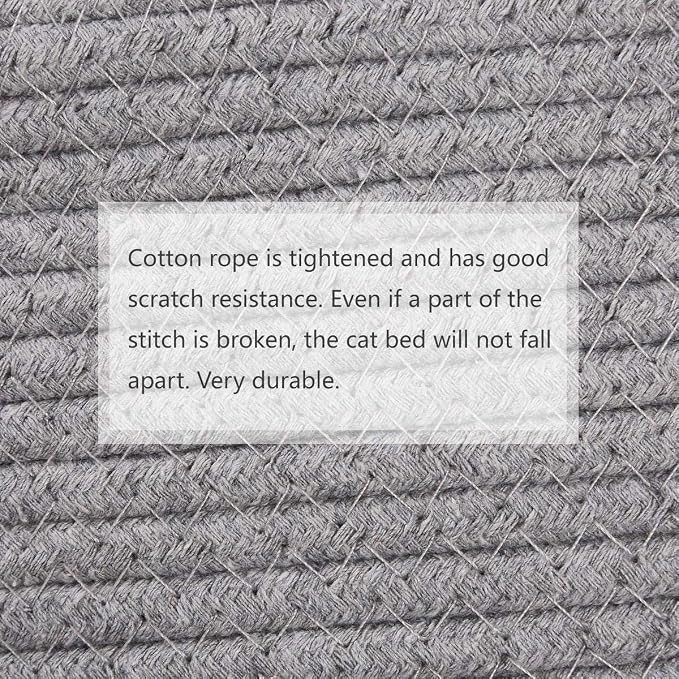 Cat Bed Basket Nest Round Cotton Rope Woven Warm Medium,Pet Sleeping Bed House Cute Fun Scratcher Scratching Scratch Mat Pad for Puppy Small Dogs Indoor Play Eco Washable Winter Summer (Gray)