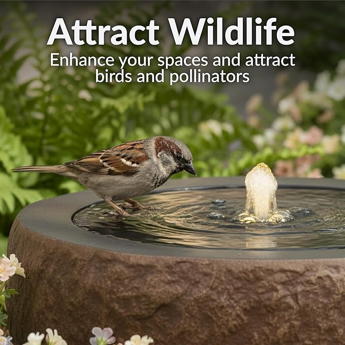 Sunnydaze Outdoor Water Fountain with LED Light - Polystone Round Bowl Bubbler Water Feature with Pump - 9.5" H - for Patio, Garden, Deck, Relaxation and Stress Relief - Brown