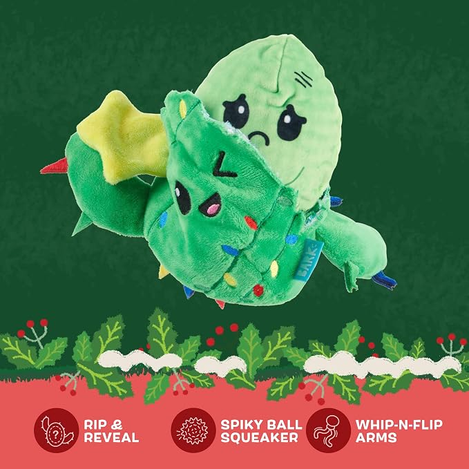 Barkbox Consuela the Christmas Cactus 2-in-1 Interactive Plush Dog Toy - Squeaky Dog Chew Toy with Whip and Flip Arms - for Medium to Large Dogs and Puppies