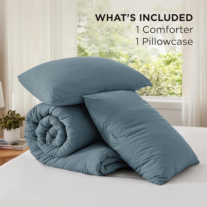 Bedsure Twin/Twin XL Comforter Set, Slate Blue Soft Prewashed Bedding for All Seasons, 2 Pieces GentleSoft Bed Set, 1 Lightweight Comforter (68"x88") and 1 Pillowcase (20"x26")