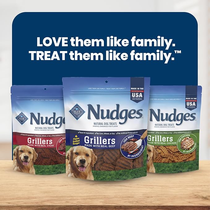 Blue Buffalo Nudges Beef Grillers Natural Dog Treats, Tender & Meaty Dog Snacks, Easy-To-Tear for Training, Made in the USA with Real Beef, No Artificial Preservatives, 16 oz.