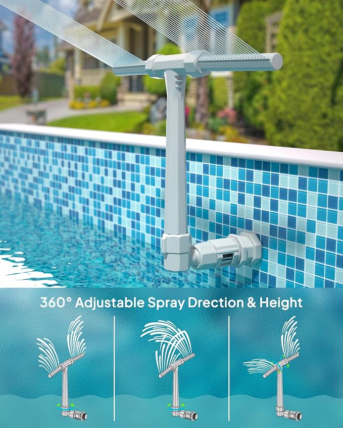 2026 Upgrade Higher Pool Fountain with Lights for Above Ground/Inground Pools, 360° Adjustable Water Sprinkler Dual High-Pressure Spray, Remote-Controlled, Waterfall Cooler (Gray)
