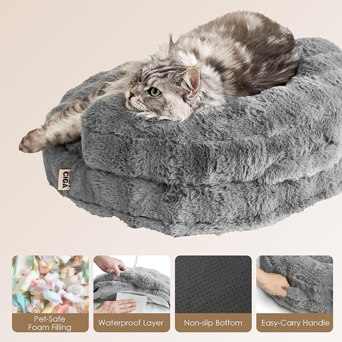 EHEYCIGA Soft Cat Couch Bed for Indoor Cats, Fluffy Extra Small Dog Bed with Removable Washable Cover, Bolster Pet Sofa, Waterproof and Non-Slip, 20" x 20"x 6.5", Grey