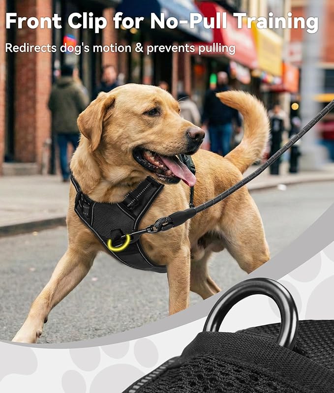 Joytale No Pull Dog Harness for Large Dogs, Reflective Pet Vest with Front Clip, Adjustable Soft Padded Harnesses with Easy Control Handle for Training and Walking, Black, L