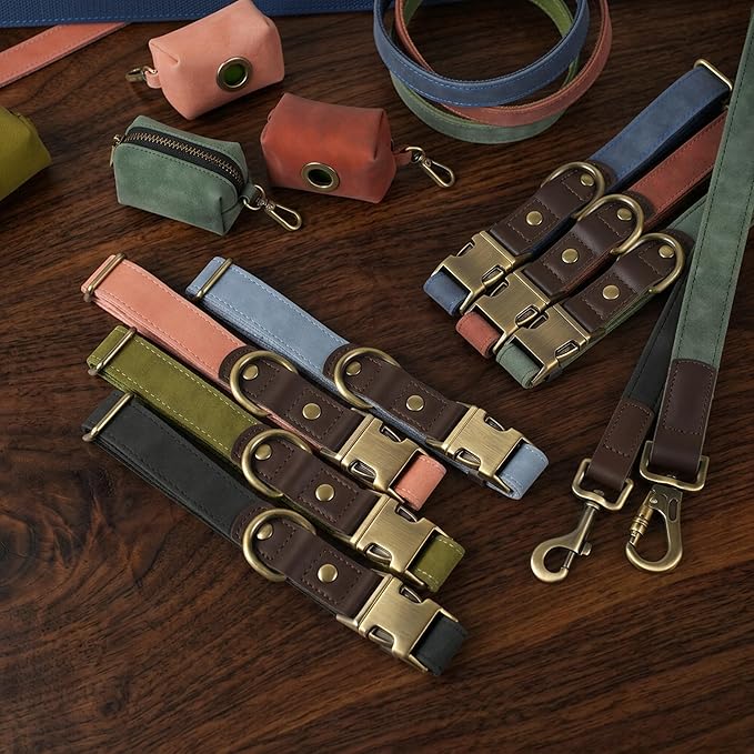 Didog Soft PU Leather Dog Collar for Large Dogs,Classic Adjustable Dog Collars with Quick Release Metal Buckle,Easy Clean and Comfortable with Nylon Lining,Denim Blue,L Neck 16-23"