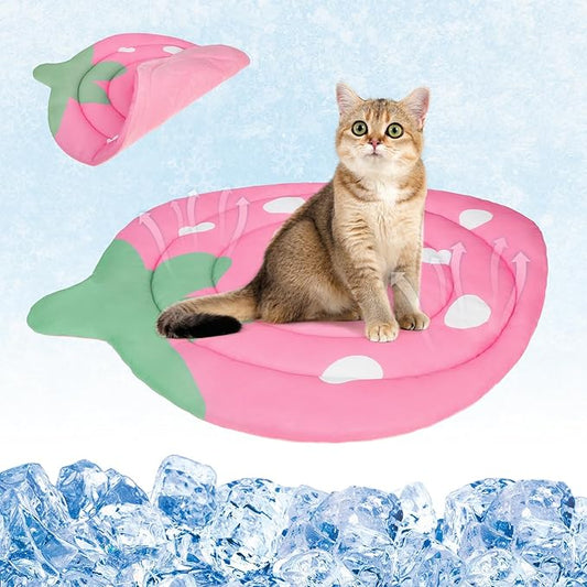 KOOLTAIL Cat Cooling Mat, Upgraded Two Sided Cooling Pad for Dogs Cats Puppy, Soft Summer Pet Sleeping Blanket Kennel to Keeping Cool, Washable Dog Mats for Crate Sofa Bed Outdoor Indoor, Strawberry