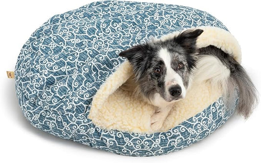 Snoozer Cozy Cave Dog Bed - Indoor Dog Bed with Cover Cave, Covered Calming Burrow for Small & Medium Sized Pets with Blanket Attached, Enclosed, Removable Washable Cover - Large, Ramey Oxford