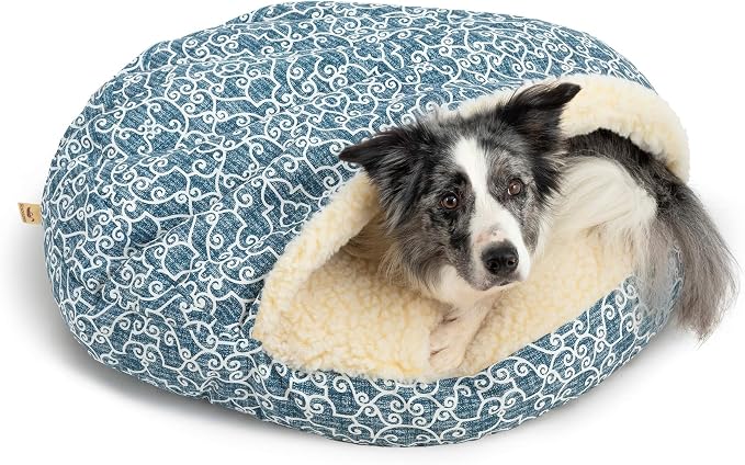 Snoozer Cozy Cave Dog Bed - Indoor Dog Bed with Cover Cave, Covered Calming Burrow for Small Sized Pets with Blanket Attached, Enclosed, Removable Washable Cover - Small, Ramey Oxford