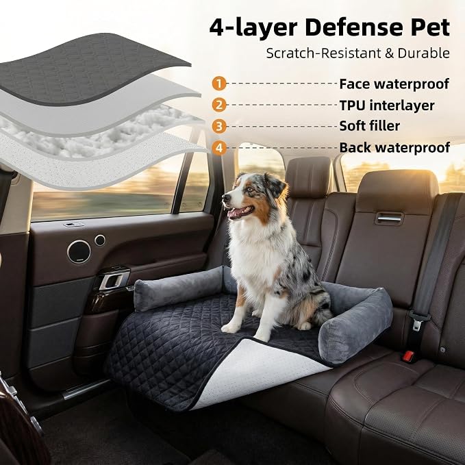 Calming Dog Bed for Couch, Non-Slip Durable Suede Dog Sofa Mat,Removable Washable Couch Dog Bed for Furniture Protector, Perfect for Small, Medium Dogs and Cats (Black and Gray, 36 x 36 inch)