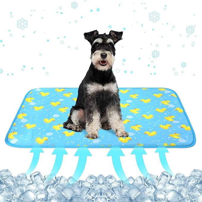 DELIFUR Dog Cooling Mat- Pet Cooling Mat Outdoor for Dogs Self Cooling Pad for Puppy Small Medium Dog Machine Washable (Large, Blue Duck)