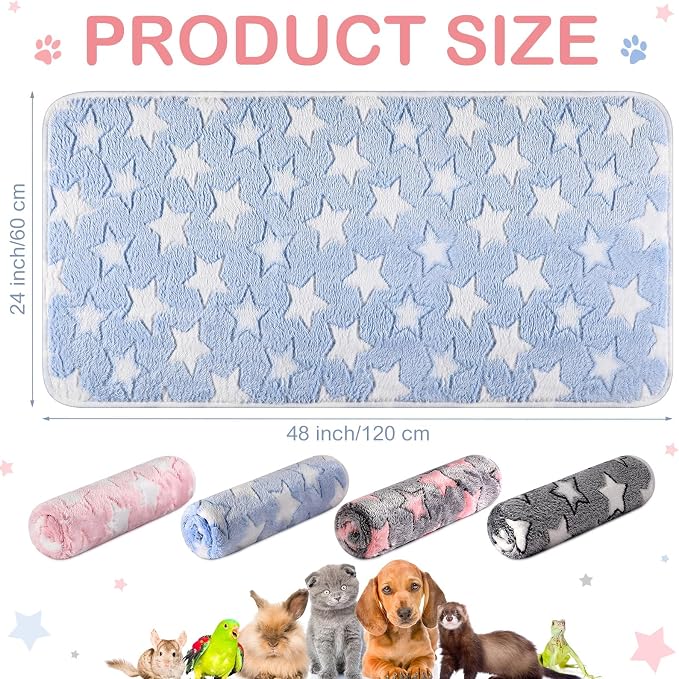 Reginary 4 Pcs Waterproof Guinea Pig Blankets Washable Small Animal Fleece Bedding Absorbent Guinea Pig Cage Liners Reusable Training Pee Pad Pet Sleep Mat for Hamster(Cute Star Pattern,24 x 47 Inch)