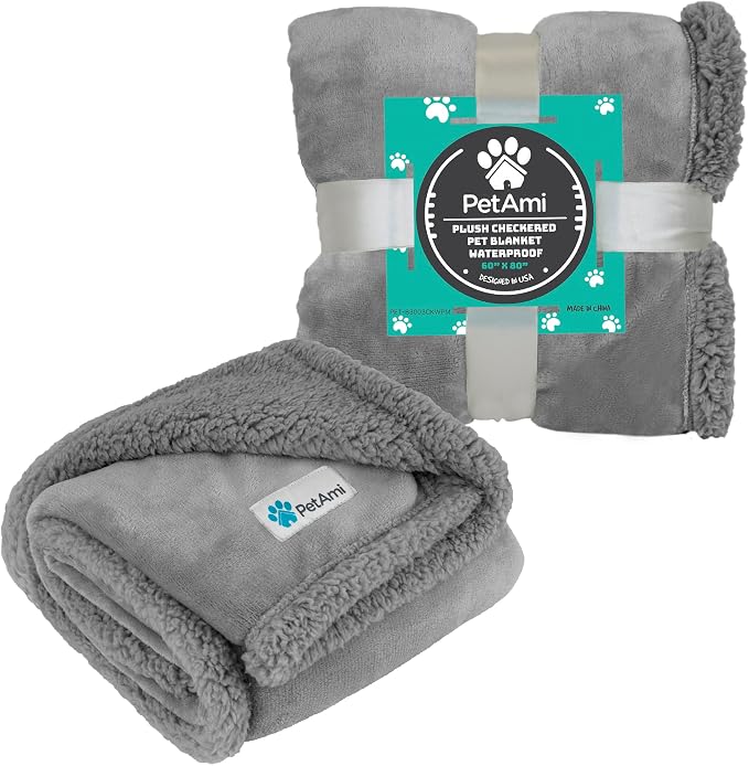 PetAmi Waterproof Dog Blanket for Couch, Pee Proof Fleece Reversible Pet Throw, Furniture Protector for Bed Sofa Kennel, Soft Washable Cover for Small Medium Dog Puppy Cat, 29x40 Light Grey