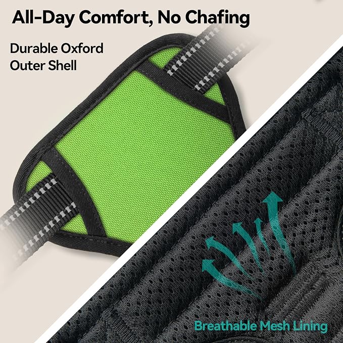 PHOEPET No Pull Dog Harnesses for Small Puppies Reflective Adjustable Front Clip Vest with 2 Metal Leash Attachment Hooks Soft Handle(XS, Green)