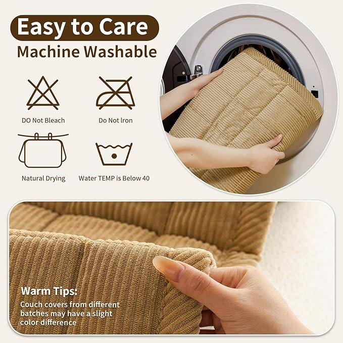 Velvet Couch Covers for Sectional Sofa Washable, Non-Slip L Shaped Sectional Couch Cover, Soft Pet Couch Covers for Sofa, Furniture Slipcovers for Loveseat(1PC,35"x63",Light Brown)