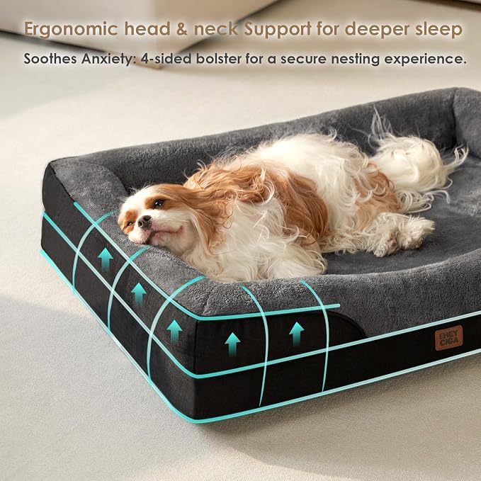 EHEYCIGA Orthopedic Dog Bed for Medium Dog, 30x20 Inch Memory Foam Dog Couch Bed with Sides, Waterproof Liner & Washable Removable Cover, Bolster Pet Sofa, Grey/Black