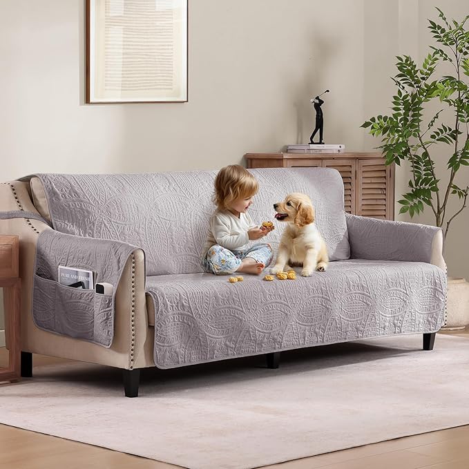 Quilted Grand Sofa Covers Washable, Couch Cover for Grand Sofa, Soft Cozy Couch Protector for 4 Cushion Couch, Oversized Grand Sofa Slipcovers Water-Repellent (Grand Sofa 88", Cloud Purple)