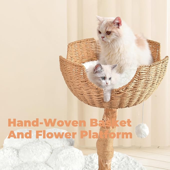 Easyego Modern Cat Tree, 39.9" Aesthetic Wood Cat Tree Tower for Large Cats, Luxury Cat Condo with Scratching Posts and Flower Platforms, Cat Furniture, White