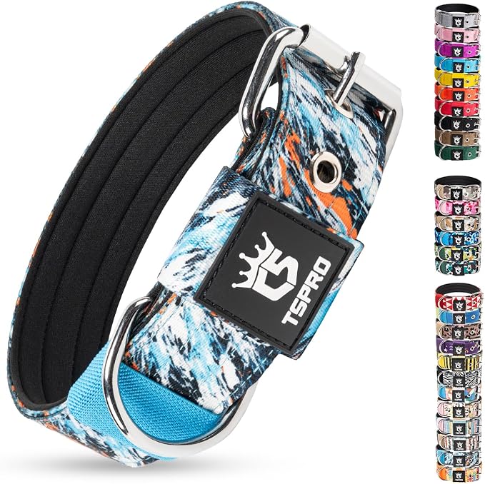 TSPRO Tactical Heavy Duty Dog Collar 1.5 Inch Wide & Thick, Durable Metal Buckle, Adjustable for Medium to Large Dogs, Strong & Comfortable for Daily Use (Edgy Graffiti Print, L)