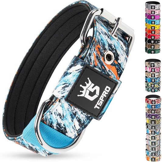 TSPRO Tactical Heavy Duty Dog Collar 1.5 Inch Wide & Thick, Durable Metal Buckle, Adjustable for Medium to Large Dogs, Strong & Comfortable for Daily Use (Edgy Graffiti Print, L)