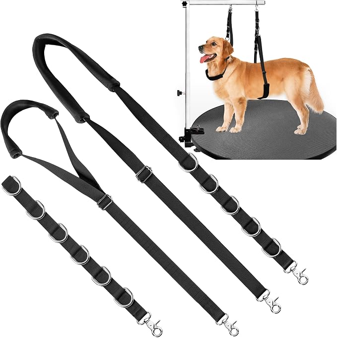 Dog Grooming Belly Strap - Dog Grooming Loops for Table Arm Extender with Clamp Extension Loop Bathing Restraint Leash No Sit Haunch Holder for Small & Medium Dogs Hair Cutting Washing (Black)