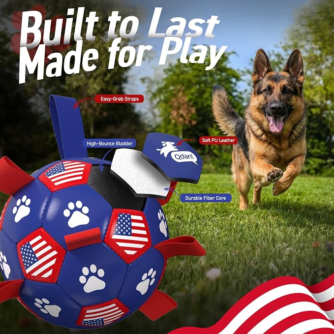 QDAN Dog Toys, Soccer Ball with Straps, Durable Dogs Balls for Extra Large Breeds, Beach Pool Water Toy, Dog Birthday Gifts, Herding Balls (9 Inch)