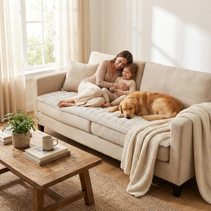 Smiry Couch Cover for Dogs, Non Slip Washable Sofa Protector for Pets, Soft Furniture Cover for Pet, Stylish Sofa Covers, Cozy Protect Against Fur, Dirt & Everyday Messes (White, 27.6" x 88")