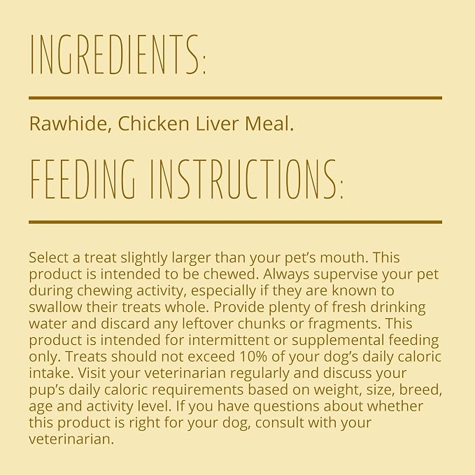 Better Belly Originals Natural Chicken Liver Flavor Small Rolls 20 Count, Highly Digestible Rawhide