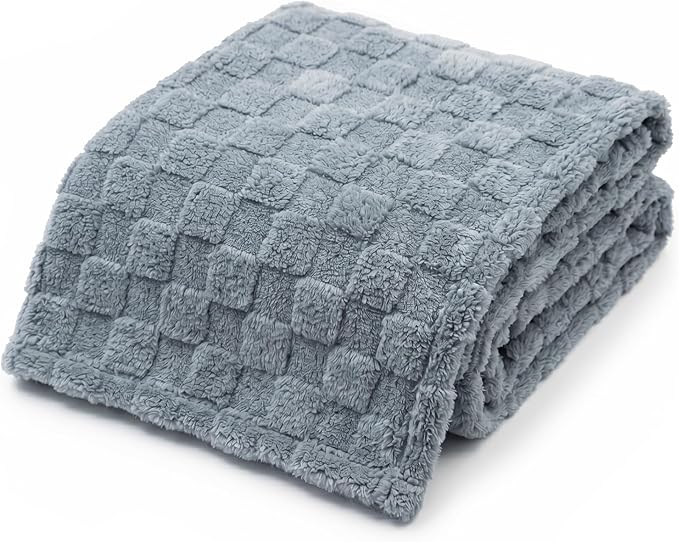 Americanflat 30x40 Jacquard Kids Throw Blanket - Soft and Breathable Mini Fleece Throw Blanket for Couch, Bed, Chair - Fleece Blankets Perfect for Home, Bedroom, Outdoor - Checkered Design in Gray