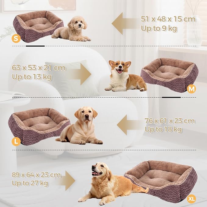 Plush Dog Bed Large, Brown, Machine Washable, Dog Beds Sofa with Pillow Support, 30x24Inch, Corn Kernel Design, Non-Slip Bottom, Thick PP Cotton Padding
