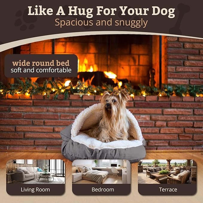 Snoozer Cozy Cave Dog Bed - Indoor Dog Bed with Cover Cave, Covered Calming Burrow for Small Sized Pets with Blanket Attached, Enclosed, Removable Washable Cover - Small, Heather Gray