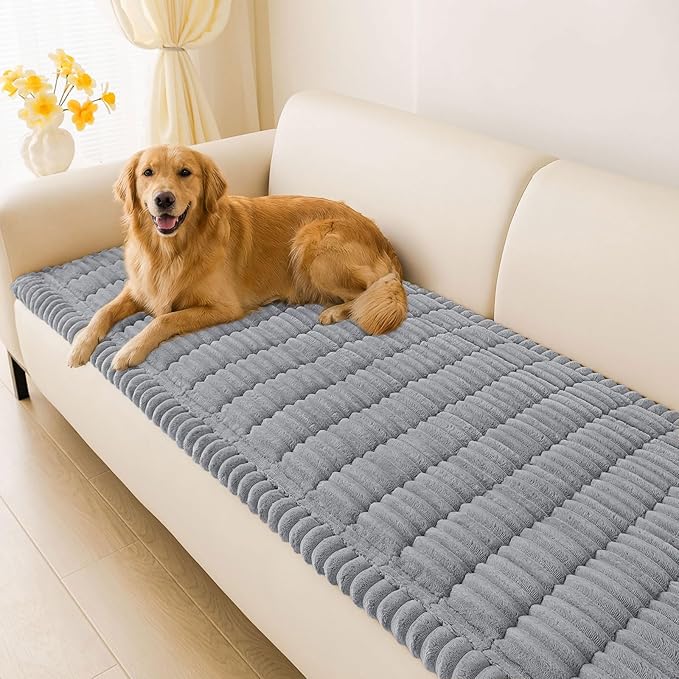 hyha Couch Cover for Dogs Washable, Non Slip Thick Flannel Sofa Protector, Pet Friendly Plush Furniture Cover for Sectional Sofa & Loveseat (Grey, 35.4" x 70.9")