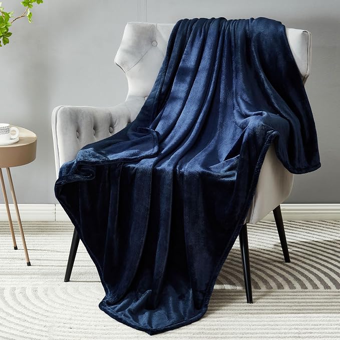 DREAMNINE Soft Cozy Plush Fleece Throw Blanket 50" x 60", Solid Shag Minky Lightweight Fuzzy Flannel Blanket for Bedroom, Luxury Washable Warm Velvet Blankets for Couch Sofa Pet, Breathable, Navy Blue