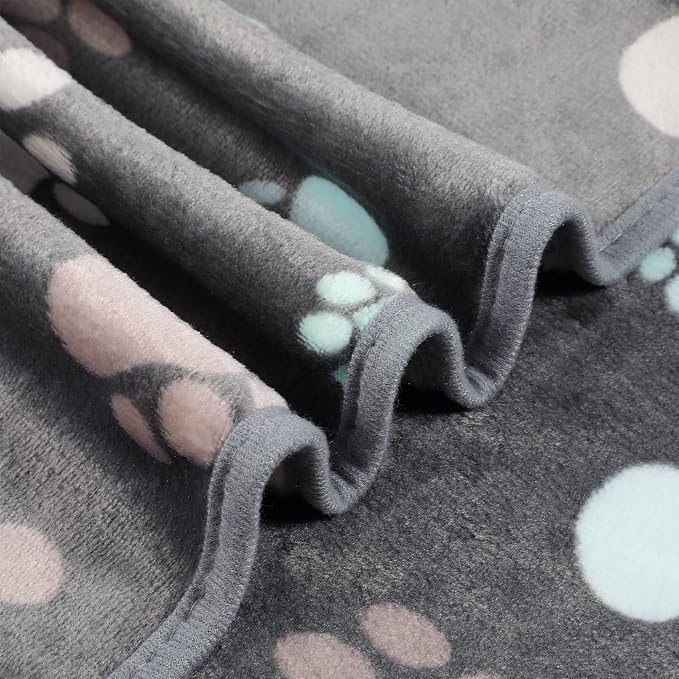 Tegeme 12 Pcs Pet Blankets 23 x 16 Inch Soft Fluffy Fleece Dog Cat Warm Paw Print Pattern Blankets Flannel Throw for Pets Dog Puppy Cat(Dark Gray)