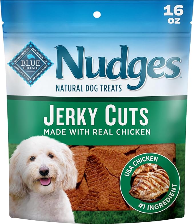 Blue Buffalo Nudges Jerky Cuts Dog Treats, Made in the USA with Natural Ingredients, Chicken, 10-oz Bag
