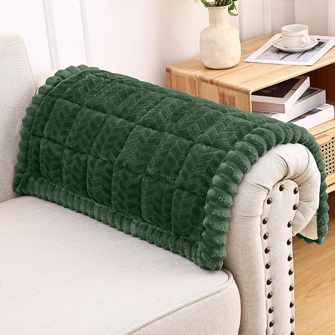 Smiry Couch Cover for Dogs, Non Slip Fuzzy Pet Sofa Arm Covers Washable for Armrest & Backrest, Soft Thick Furniture Protector for Cats Dogs, Against Fur, Dirt (Dark Green, 27.6"x27.6")
